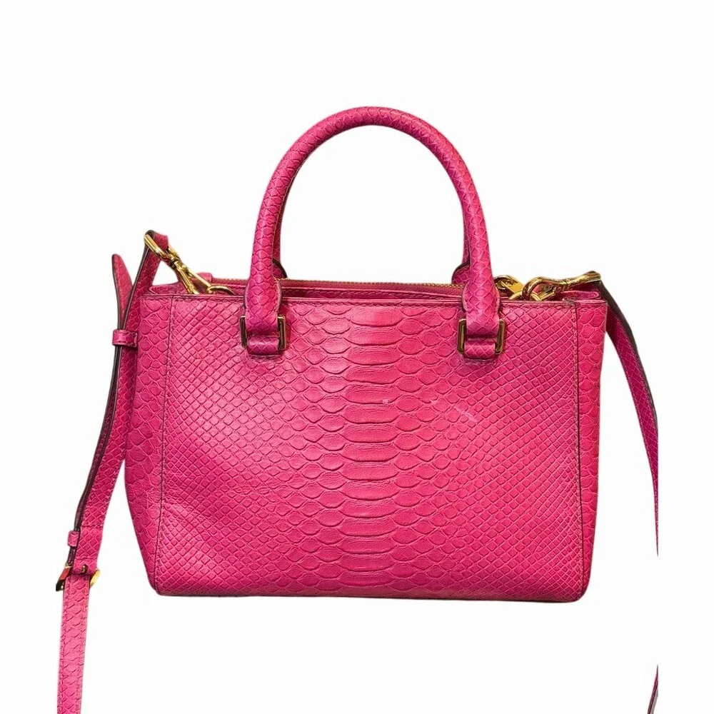 Michael Kors Adele Satchel/Crossbody Bag Fushia Croc Embossed
